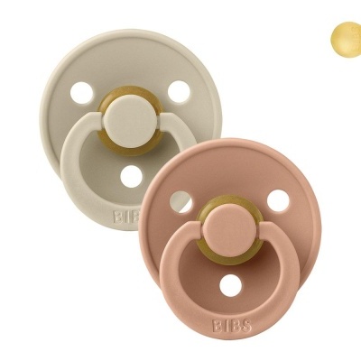 Chupetas BIBS bege e rosa com base circular e anel