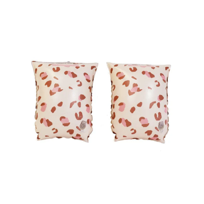 Par de braçadeiras de natação creme com padrão de manchas castanhas e rosa