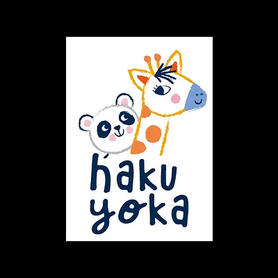 Ilustração de panda e girafa com texto 'haku yoka'