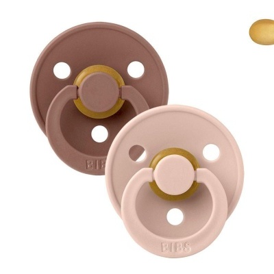 chupetas BIBS castanha e rosa claro com detalhes dourados