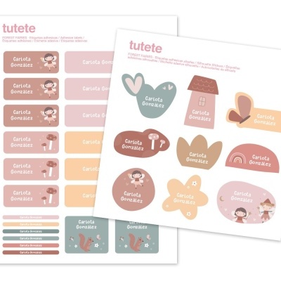 Etiquetas adesivas personalizadas coloridas com desenhos de fadas e natureza.