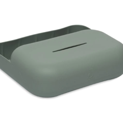 Saboneteira de silicone cinza com tampa e fenda estreita