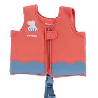 Colete salva-vidas coral e azul com fecho e cinto