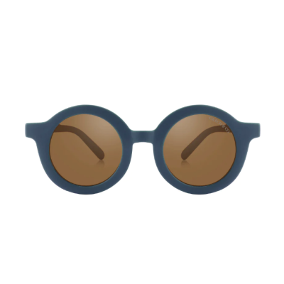 Óculos de sol redondos azul escuro com lentes castanhas escuras