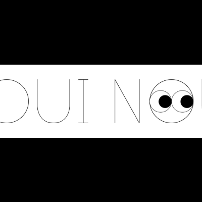 Palavra NOUT com design em letras finas e olhos substituindo as letras O na segunda ocorrência