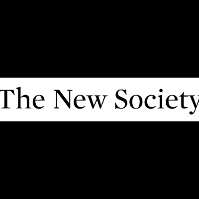 Texto 'The New Society' em preto, fundo branco