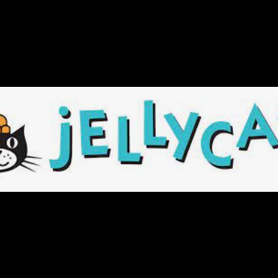 Logótipo JELLYCAT com gato preto e texto colorido