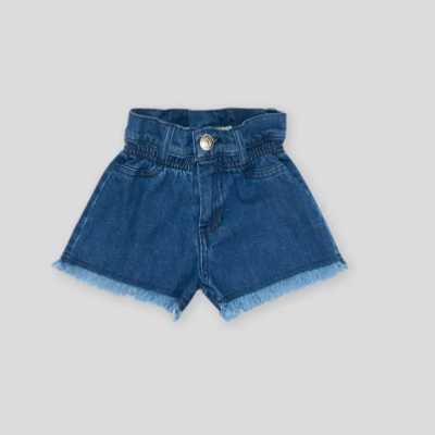 Calções de ganga azuis com cós franzido e bainha desfiada