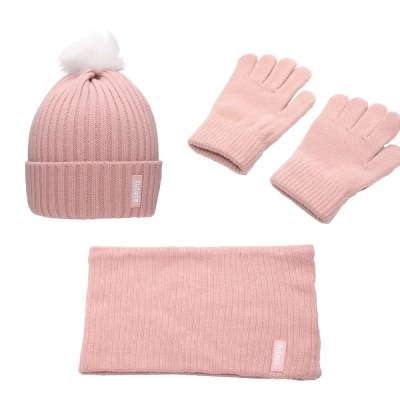 Conjunto de gorro, luvas e cachecol cor de rosa com etiqueta Tutete