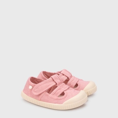 Sapatilhas cor-de-rosa para criança com fecho velcro e sola creme