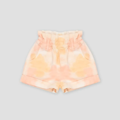 Shorts em tons pastel cor de pêssego com cintura franzida
