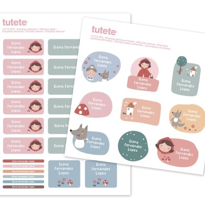 Etiquetas autocolantes coloridas com nome personalizado e ilustrações infantis