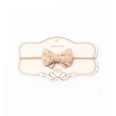 Laço mini bege com bolinhas em cartão branco e dourado