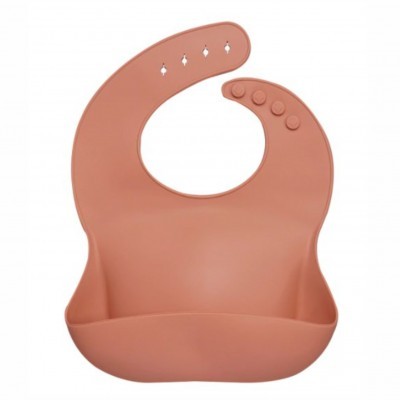 Babete silicone cor de rosa com fecho e bolsa para alimentos