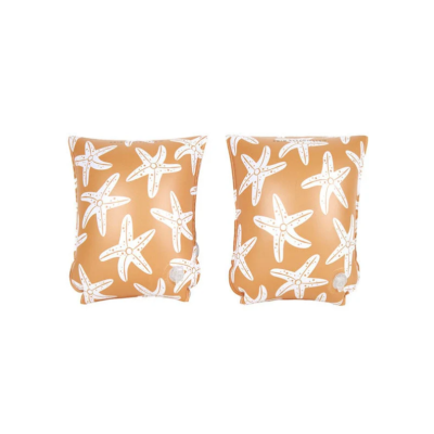 Braçadeiras de piscina laranja com estrelas do mar brancas