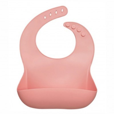 Babete de silicone cor-de-rosa com bolso e fecho ajustável