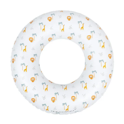 Boia insuflável branca com padrão de animais e árvores