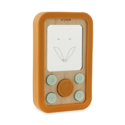 Comando de brinquedo Trixie em madeira e plástico laranja com botões cinza