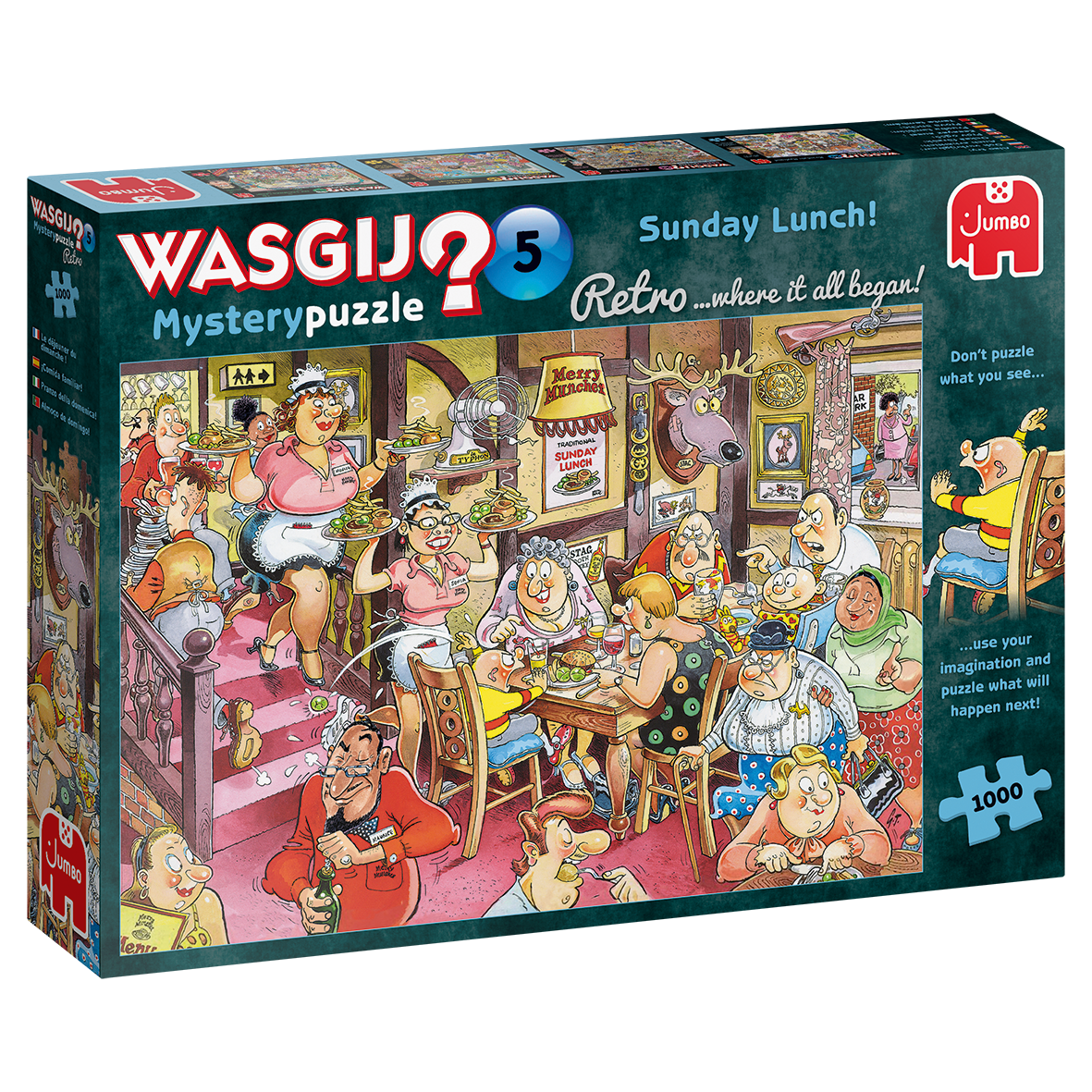 Puzzle Jumbo 1000 Wasgij Retro Mystery 5 25009 Puzzle WASGIJ Mystery Regular Retro com imagem de restaurante animado e caricatural