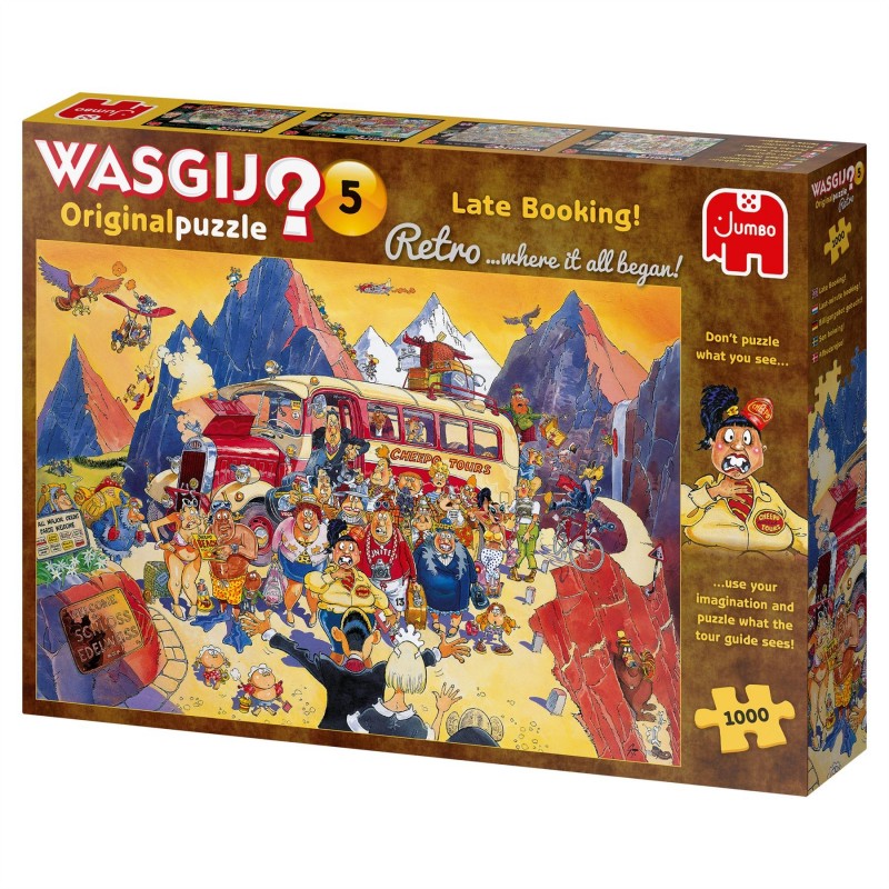 Puzzle Jumbo 1000 Wasgij Original 5 25007 Caixa de puzzle Wasgij Original 5 Late Booking com 1000 peças e ilustração retro colorida