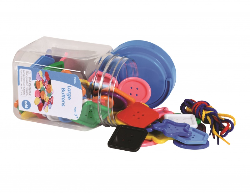 Botões Grandes P/ Enfiamentos 21077 13832 Frasco transparente com botões grandes coloridos e cordões