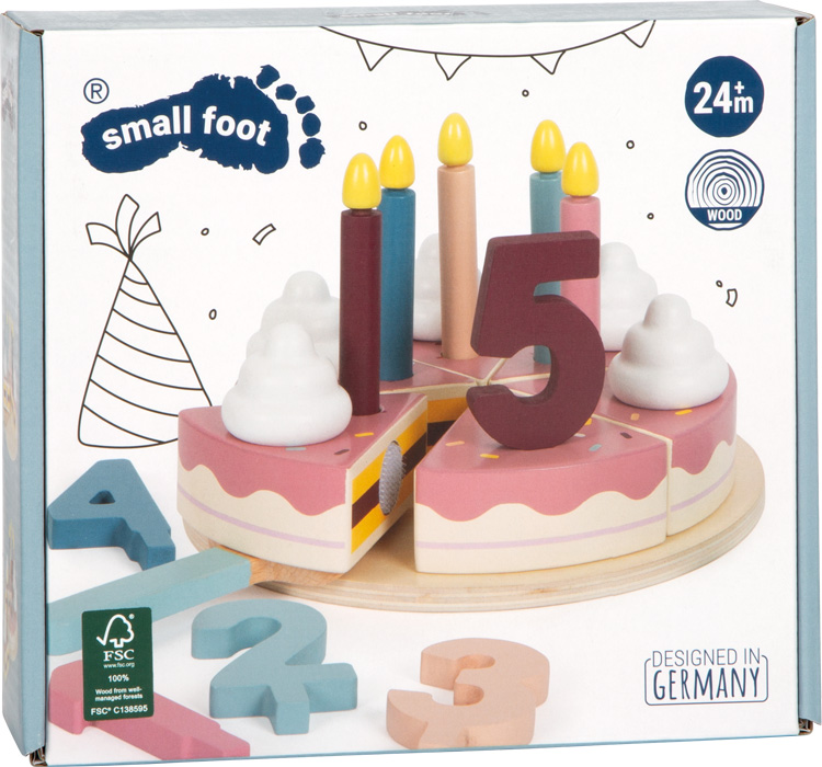 Bolo de Aniversário de Madeira P/Cortar 12453 Bolo de aniversário de madeira em peças desmontáveis com velas e número 5