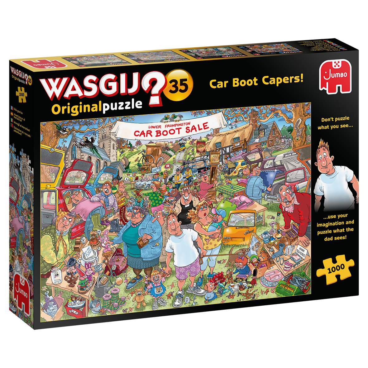 Puzzle Jumbo 1000 Wasgij 35 Car Boor Capers! 19184 +12 anos Caixa de puzzle Wasgij Original 35 Car Boot Capers com 1000 peças e ilustração de feira com carros e pessoas