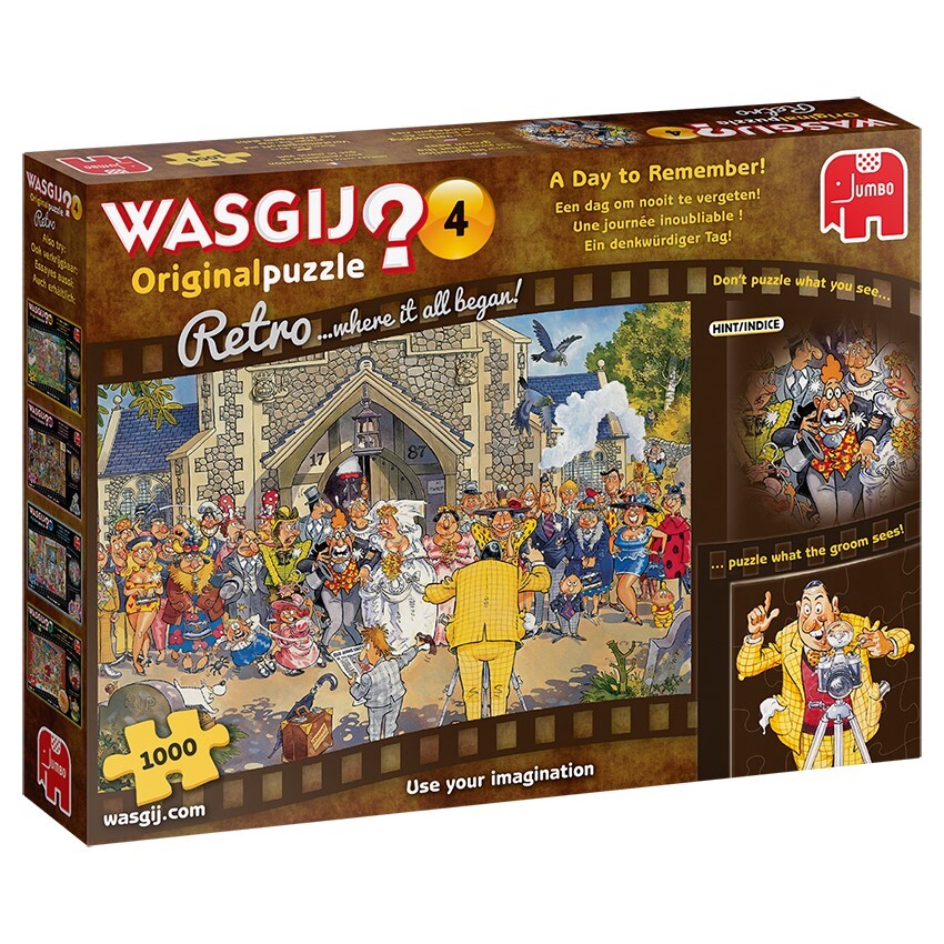 Puzzle Jumbo 1000 Wasgij Retro Original 4 19176 Caixa de puzzle Wasgij Original 4 Retro com imagem de reunião em frente a igreja