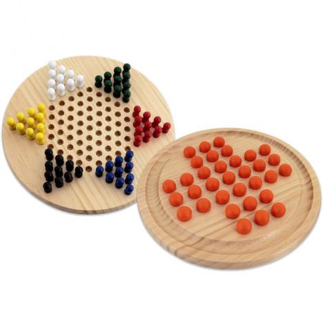 Jogo 2 em 1 Damas Chinesas + Solitario FSC 100% CP056 +6 anos Awuamarine Games Jogo de tabuleiro chinês de madeira com peças coloridas