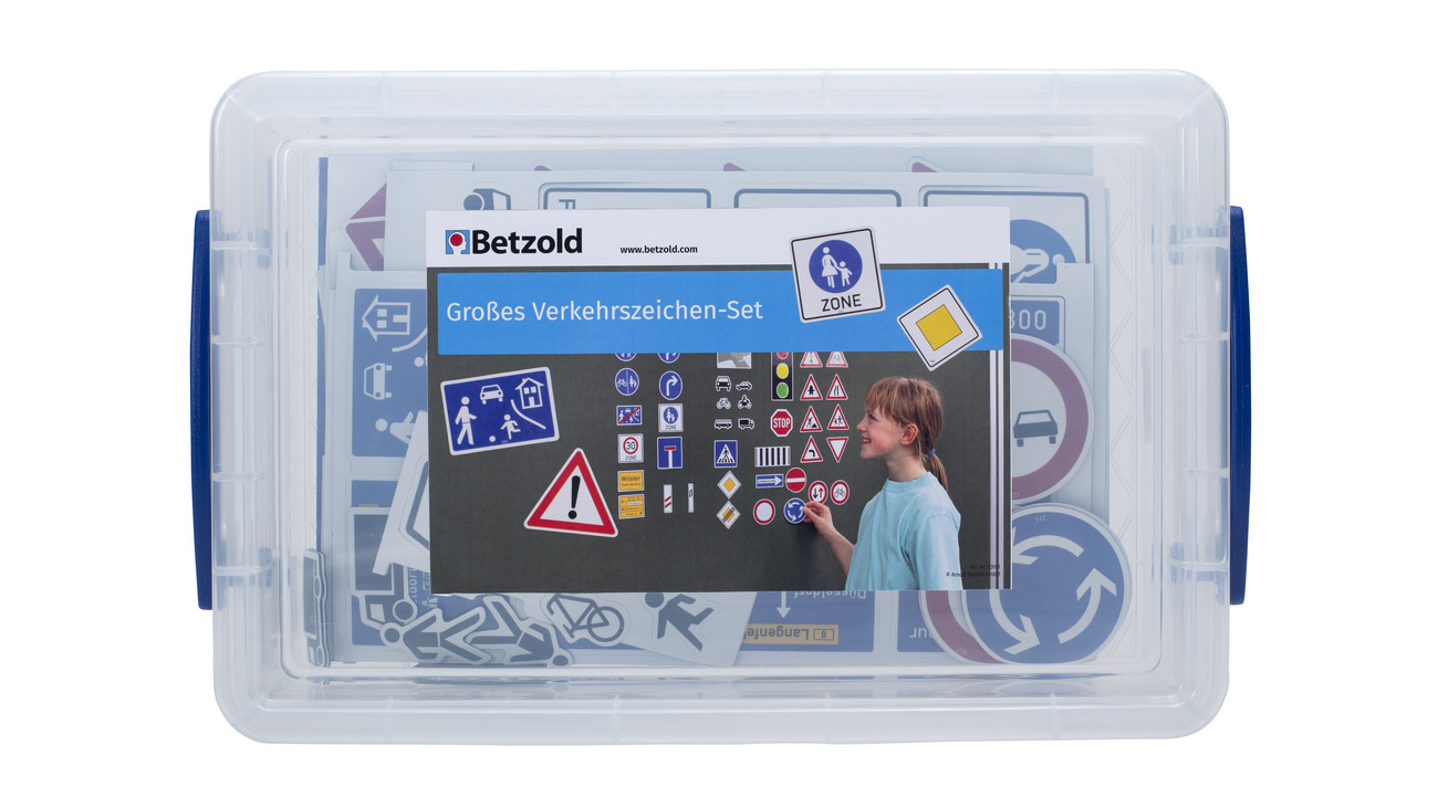 Set C/218 Peças Magnéticas ( Tema Trânsito ) 83951 Conjunto de sinais de trânsito em caixa plástica transparente com alças azuis