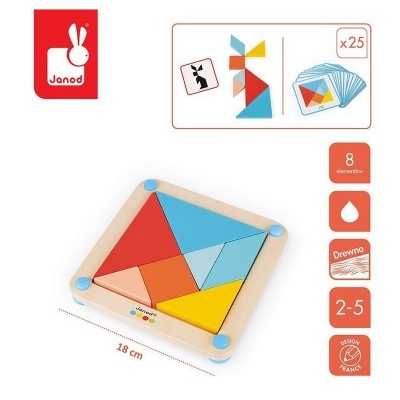 Jogo de madeira Janod 8 peças coloridas com ilustrações geométricas para crianças 2-5 anos