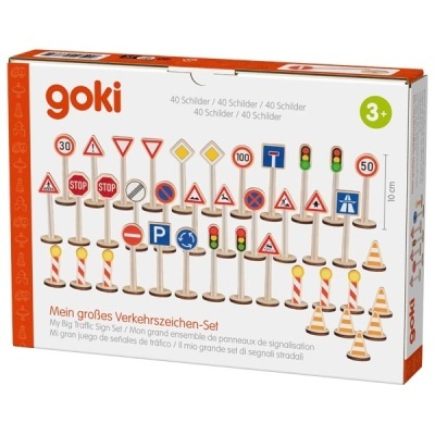 Conjunto de brinquedos de sinais de trânsito em madeira da Goki