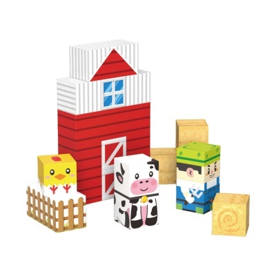 Blocos de construção tema quinta com animais e boneco