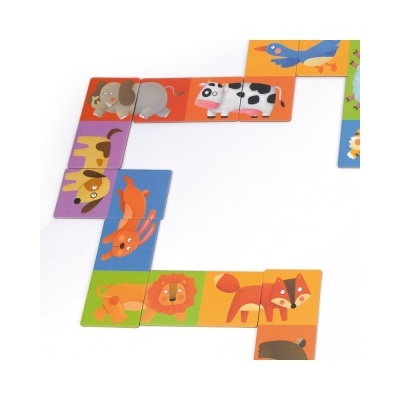 Peças de dominó de madeira com imagens de animais coloridos