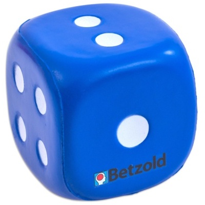 Dado azul de espuma com pintas brancas e logótipo Betzold