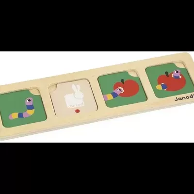 Jogo de encaixe de madeira com quatro peças coloridas da lagarta Janod