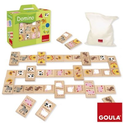 Jogo de dominó Goula com peças de madeira e caixa verde