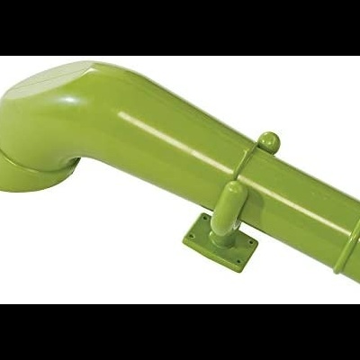 Tubo curvo verde com suporte fixo de metal