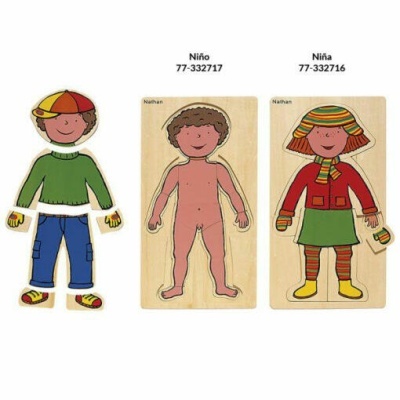 Puzzles de madeira Nathan para vestir criança e menina com peças coloridas e destacáveis