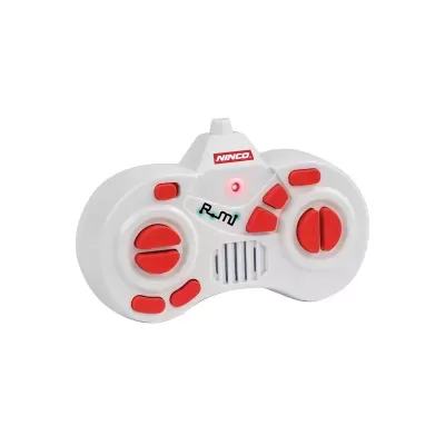 Comando de controlo remoto branco com botões vermelhos em fundo branco