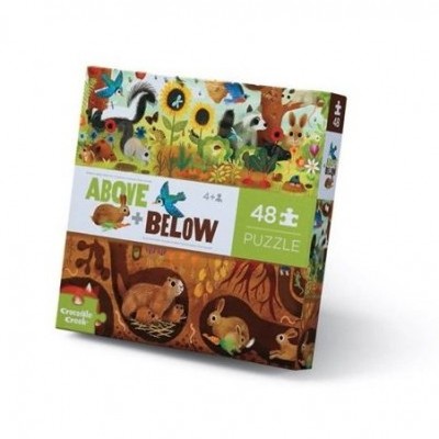 Caixa de puzzle com 48 peças ABOVE + BELOW com ilustrações de animais.
