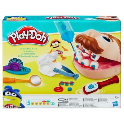 Brinquedo Play-Doh Doctor Drill 'n Fill com cabeça de dentista e massas coloridas