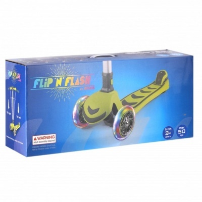 Caixa com trotinetas verdes e pretas para crianças, rodas dianteiras iluminadas LED