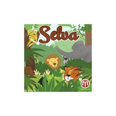 Ilustração de animais da selva com o texto 'Selva' em fundo verde