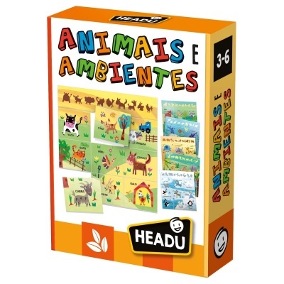 Caixa de jogo ANIMAIS E AMBIENTES da HEADU colorida com imagens de animais
