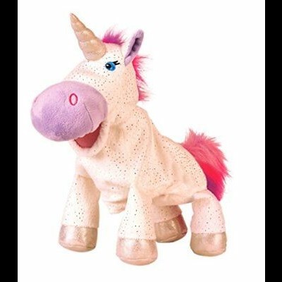 Pelúcia de unicórnio branco com rosa e dourado