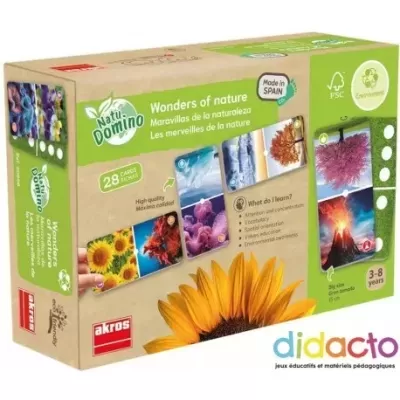 Caixa de jogo de cartas 'Wonders of nature' com imagens de natureza e flores.