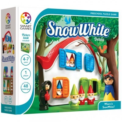 Caixa do jogo Snow White Deluxe da Smart Games com personagens coloridos e texto em inglês