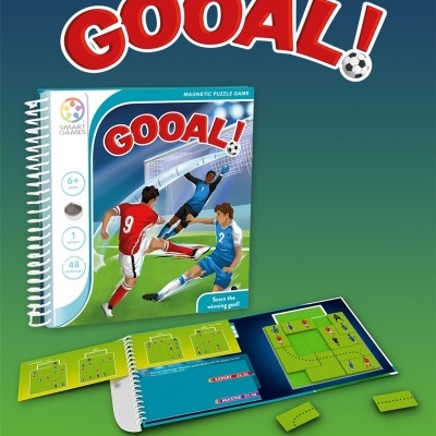 Jogo magnético de puzzle GOOAL! tema futebol com tabuleiros e peças magnéticas