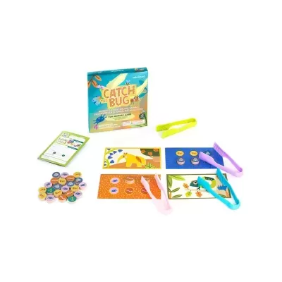 Jogo educativo Catch the Bug com cartas, fichas e pinças coloridas